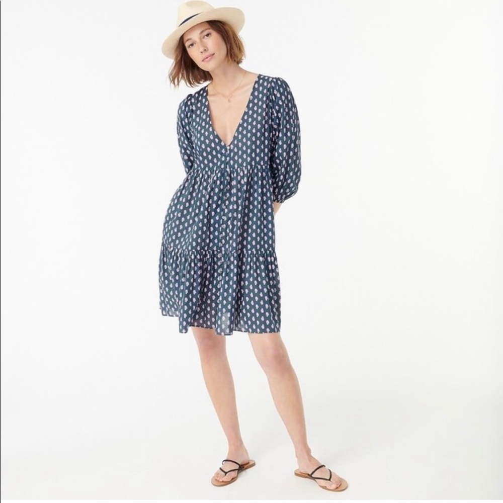 NWOT J Crew Tiered cotton voile beach dress in best buds block print  …